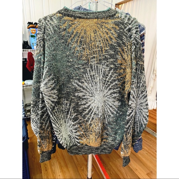 Vintage 90s Cambio Italia Wool Blend Star Burst Design Pullover Sweater Size XL - Picture 3 of 5